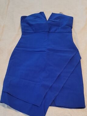 Strapless Royal Blue Wrap-Front Women's Dress